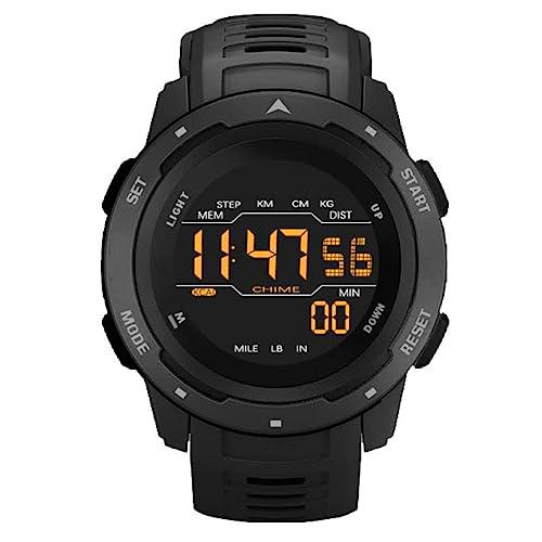 Reloj digital para hombres Reloj de exterior resistente con podómetro Relojes deportivos despertador doble tiempo impermeable 50M, Negro