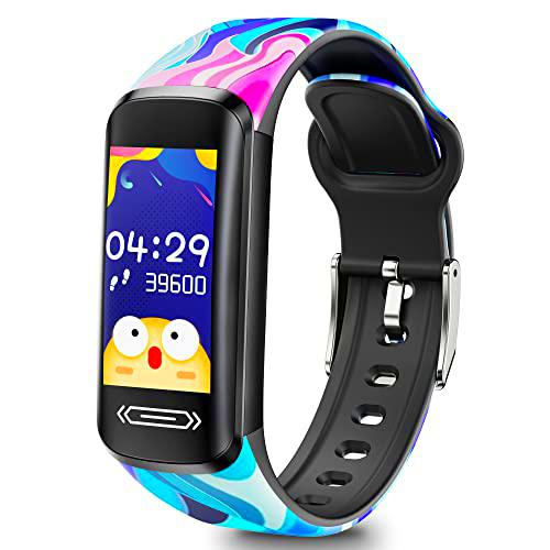 Reloj Fitness Tracker para niños, reloj deportivo Smartband con podómetro calorías cronómetro sueño mensajes notificaciones reloj niño digital impermeable pulsómetro regalo