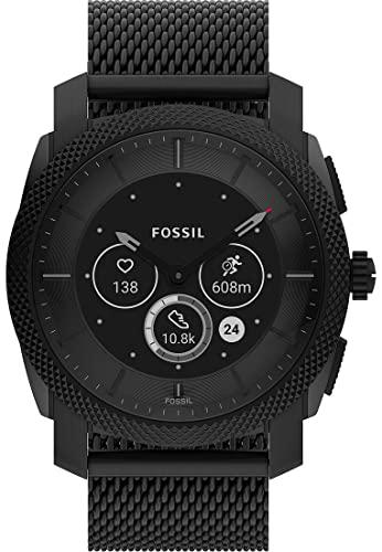 Smartwatch híbrido Machine Gen 6 para hombre de Fossil de acero inoxidable en color negro con brazalete de acero inoxidable en color negro, FTW7062