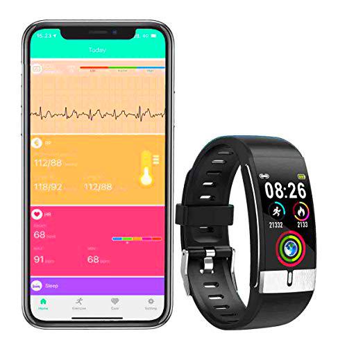 Zeerkeer ECG y Reloj de Pulsera Monitor de frecuencia cardíaca PPG Fitness Watch para Actividad Física Fitness Tracker Contador de Pasos para Mujeres (Rojo-Negro)