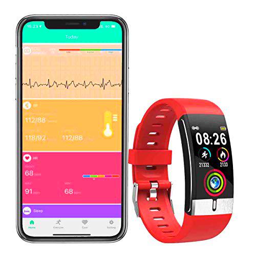 Zeerkeer ECG y Reloj de Pulsera Monitor de frecuencia cardíaca PPG Fitness Watch para Actividad Física Fitness Tracker Contador de Pasos para Mujeres (Verde-Rosa)