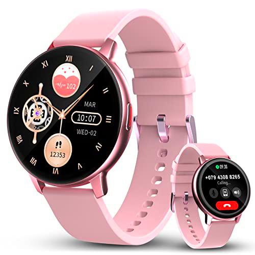 Smartwatch con Llamadas Bluetooth, 1,3” Redondo Táctil Reloj Inteligente Mujer Hombre Digital Impermeable Pulsera Actividad con 123 Deportivo/Pulsómetro/Monitor Sueño/SpO2/Podómetro para iOS Android