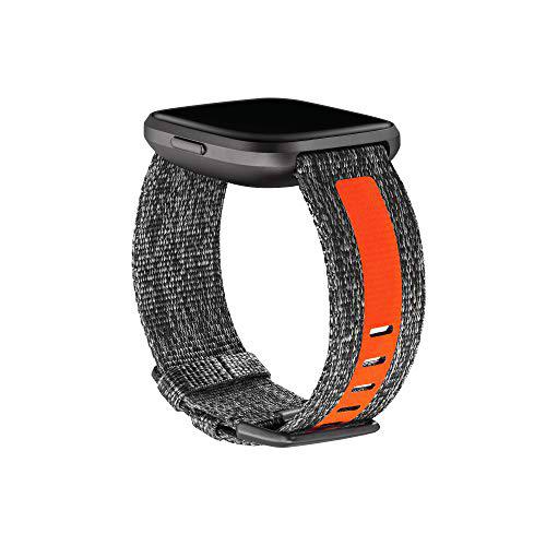 Fitbit Versa 2 Watch Strap, Unisex-Adult, Gris carbón/Naranja, Small